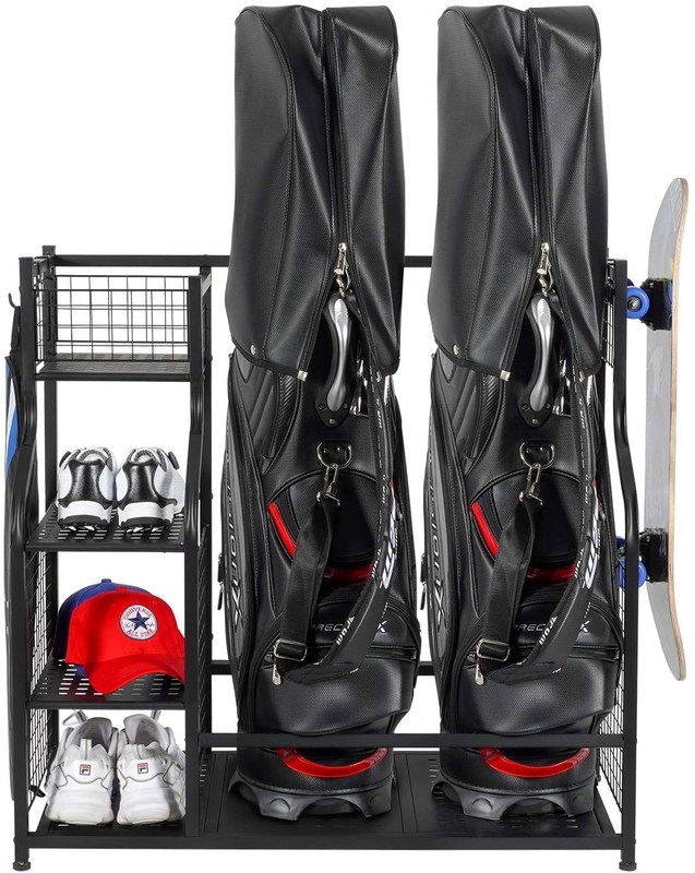 OEM Black Color 2 Golf Bag Garage Organizer Rack For Supermarket