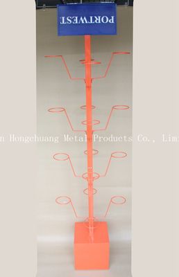 Orange Color HongChuang hat display rack,helment disaplay stand with Ad TUV Approval