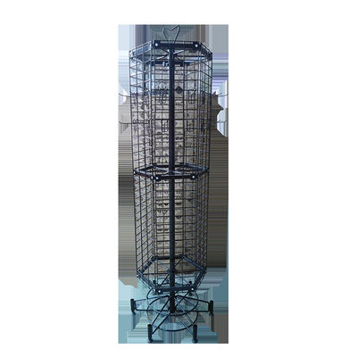 Black  Supermarket Display Shelves TUV Approval Rotating Display Rack With Wheels