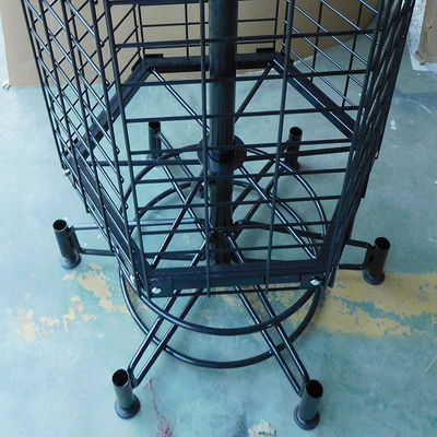 Black  Supermarket Display Shelves TUV Approval Rotating Display Rack With Wheels