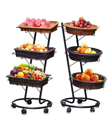 Supermarket Shelf Fruit And Vegetable Display Rack With Rattan Basket wooden racks for shop displays