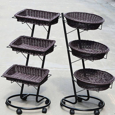 Supermarket Shelf Fruit And Vegetable Display Rack With Rattan Basket wooden racks for shop displays
