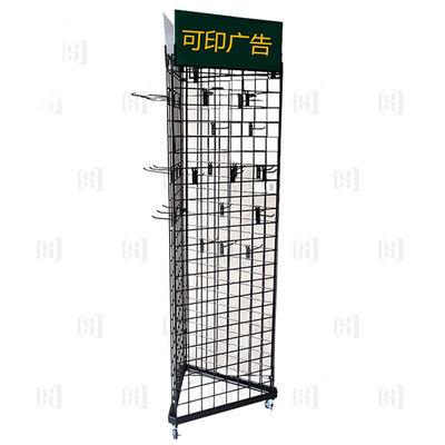 3 Sided Triangle Wire Grid Supermarket Display Racks With Logo And Casters