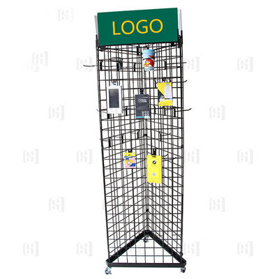 3 Sided Triangle Wire Grid Supermarket Display Racks With Logo And Casters