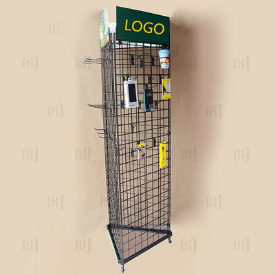 3 Sided Triangle Wire Grid Supermarket Display Racks With Logo And Casters
