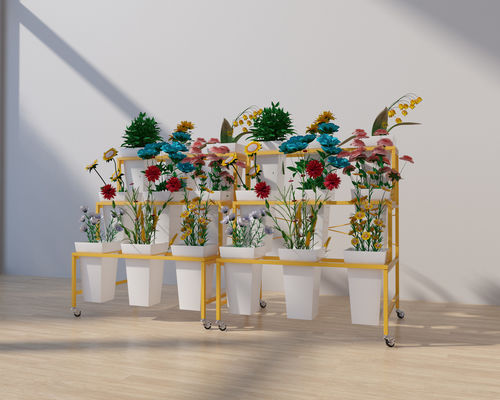 Movable 796mm Height 590mm Depth Flower Display Rack Three Layer