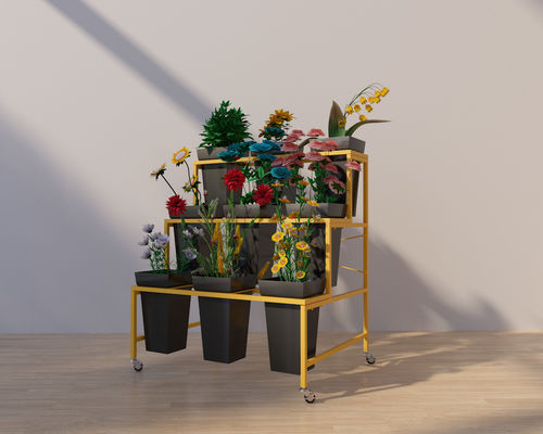 Movable 796mm Height 590mm Depth Flower Display Rack Three Layer