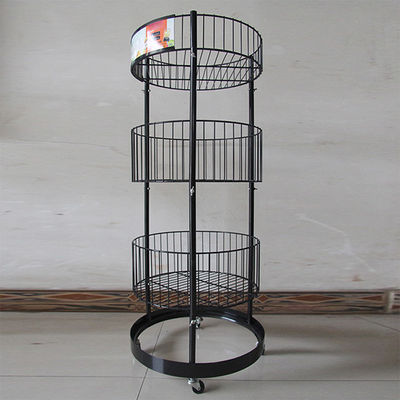 Metal Black Cylinder 497mm Dia Grocery Display Rack 1080mm Hight