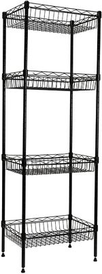 4 Tier Metal Wire Storage Shelving Rack With Baskets Kitchen Adjustable Corner Shelf Organizer
