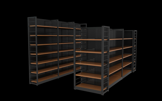 Wooden Metal Grocery Store Supermarket Display Racks Electrastic Spray