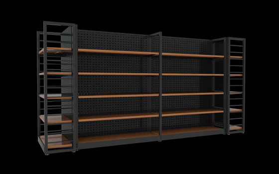 Wooden Metal Grocery Store Supermarket Display Racks Electrastic Spray