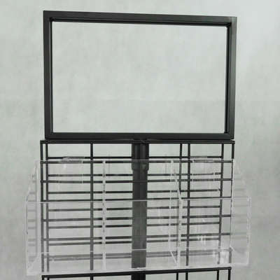 Supermarket Flooring Rotating Metal Wire Display Stand With Wheels